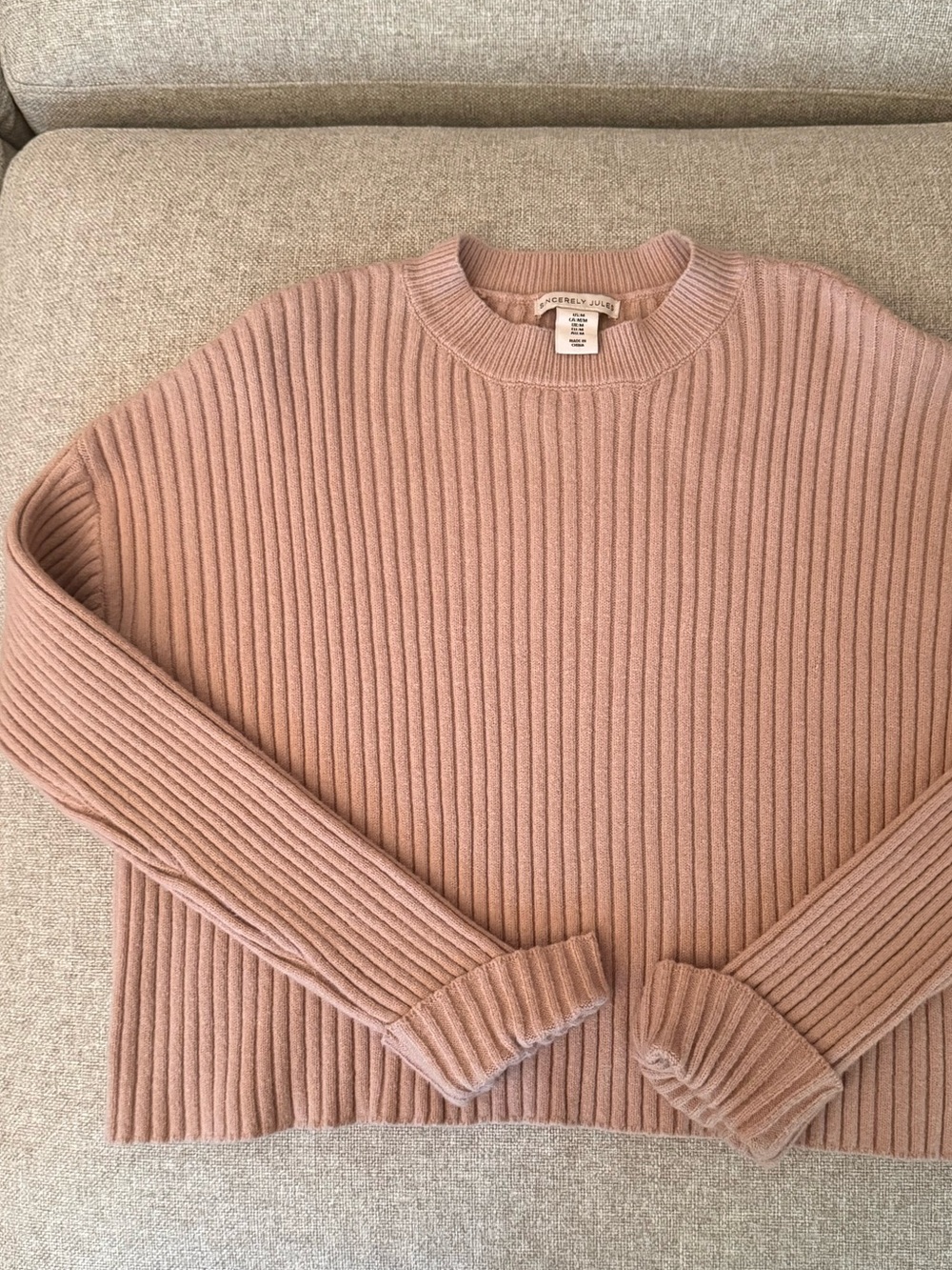 Sincerely Jules Ribbed Crewneck Sweater in Dusty Pink